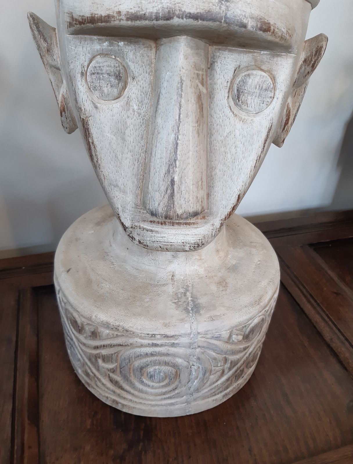 photo furniture Carved Wooden Head Sculpture   Large, Tribal, Unusual, 20 Inches   Decorative