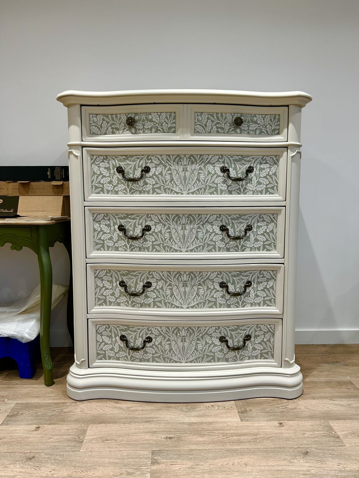 William Morris Style Large Chest Of Drawers.  Handpainted, Decoupaged.  Vintage. photo buy
