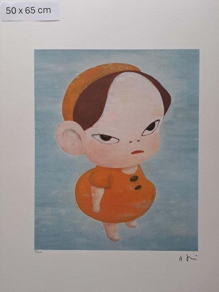 Nara Yoshitomo Yellow In Blue 1990s Limited Edition Lithograph photo furniture