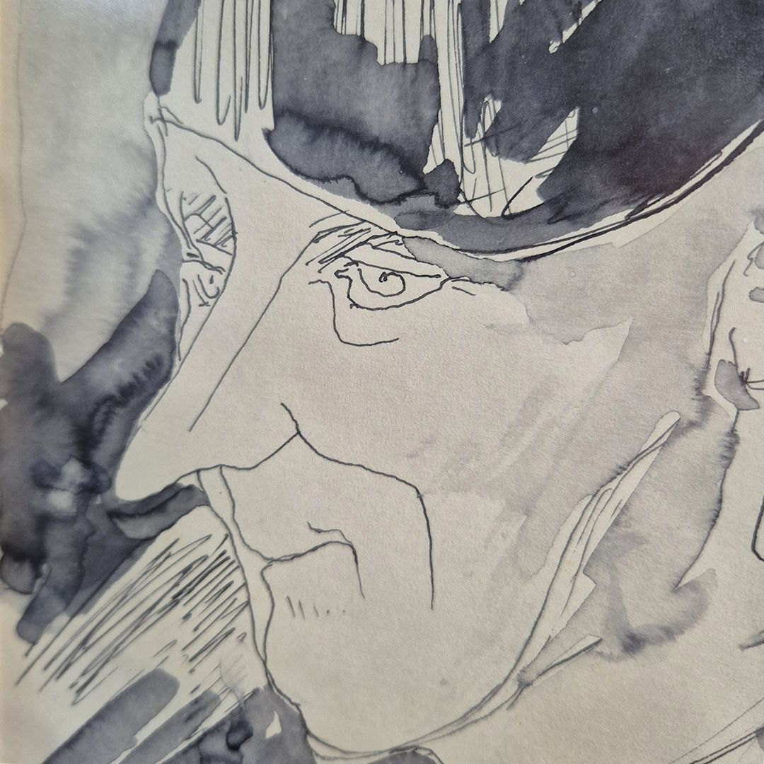 Mid Century Artist Study In Pen & Watercolour: Signed Original Modernist Style photo for sale