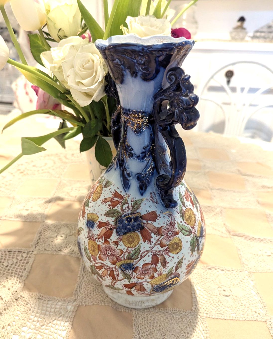 Antique Victorian Humphrey Bros Japanese Tunstall  Gilded Floral Vase Urn photo for sale