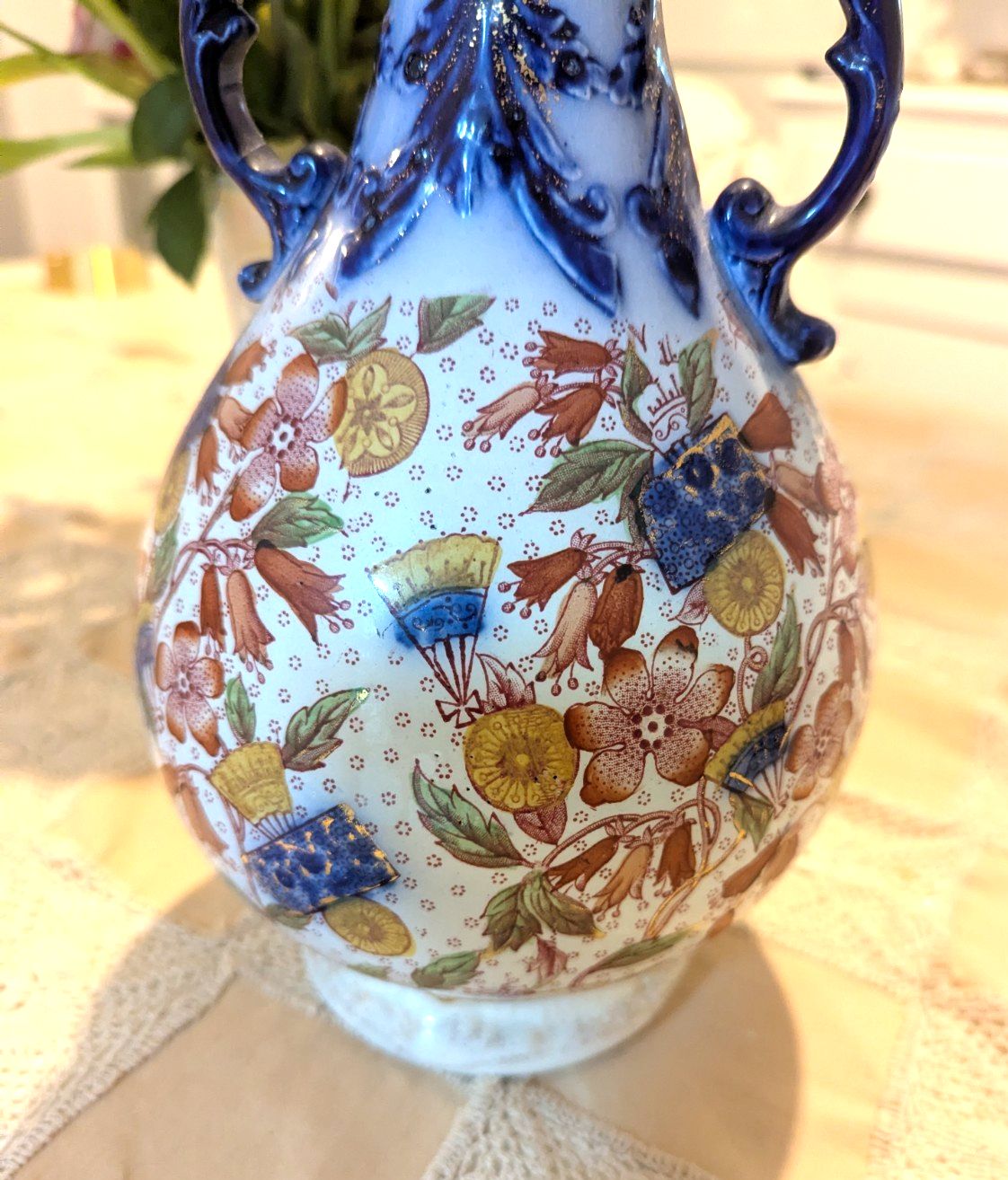 Antique Victorian Humphrey Bros Japanese Tunstall  Gilded Floral Vase Urn photo vinterior