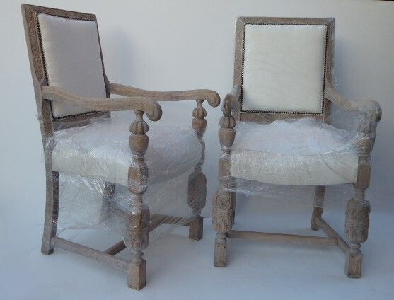 Pair Of  French Weathered Oak Late 19th Century Upholstered  Armchairs Carver Chairs photo furniture