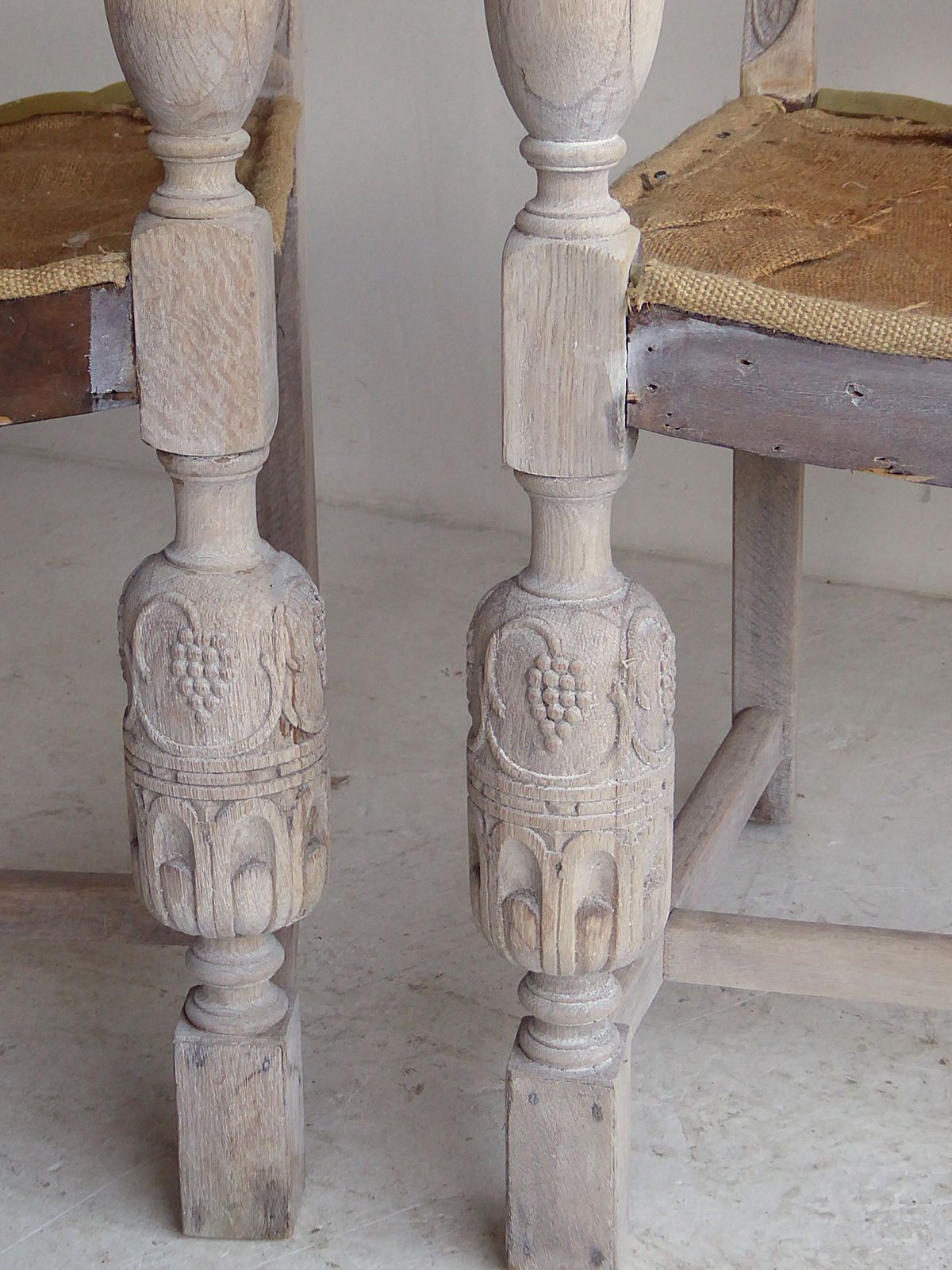 Pair Of  French Weathered Oak Late 19th Century Upholstered  Armchairs Carver Chairs photo vintage