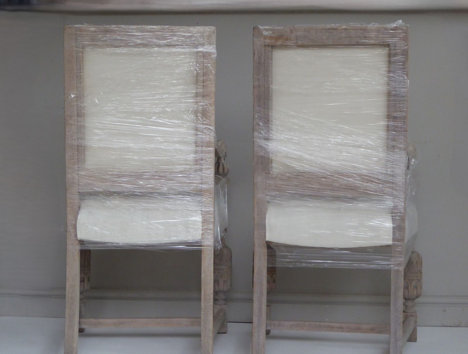 photo vintage Pair Of  French Weathered Oak Late 19th Century Upholstered  Armchairs Carver Chairs