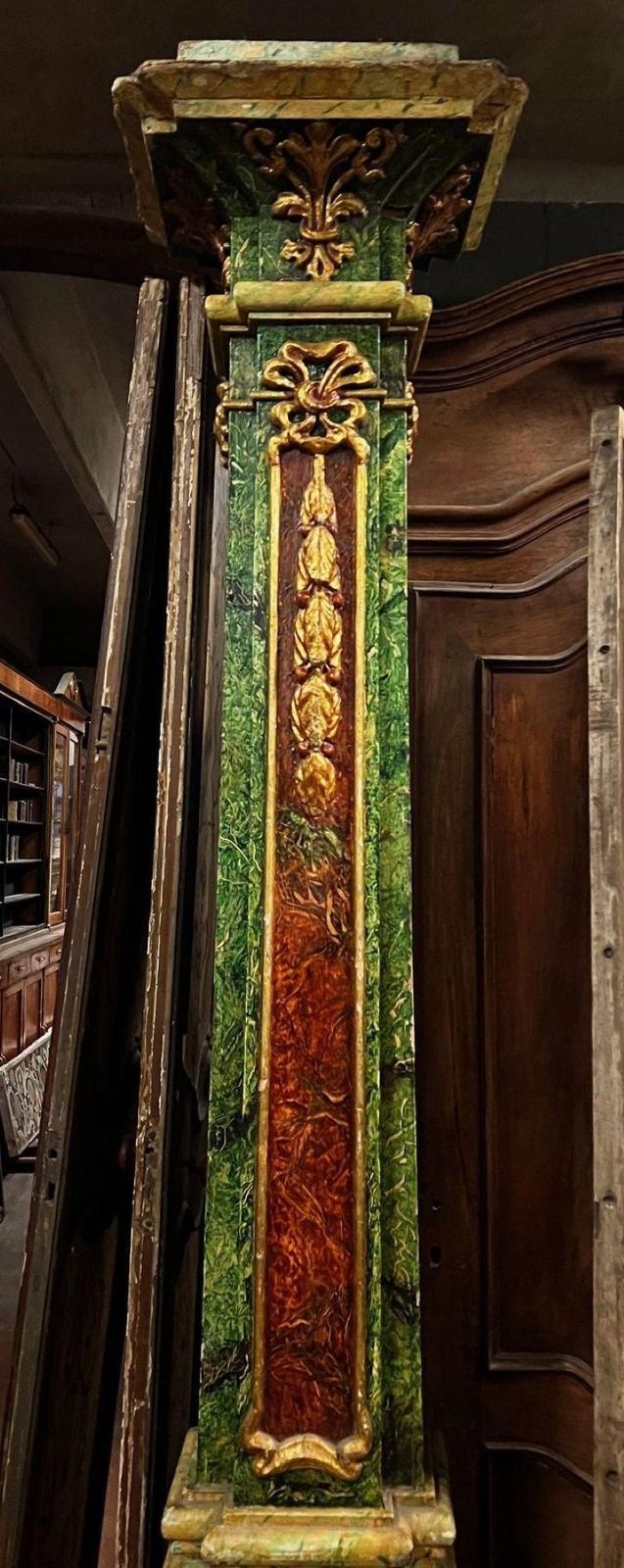 Pair Of Decorative Polychrome Columns With Gilt Trim, Italy photo Home Decor
