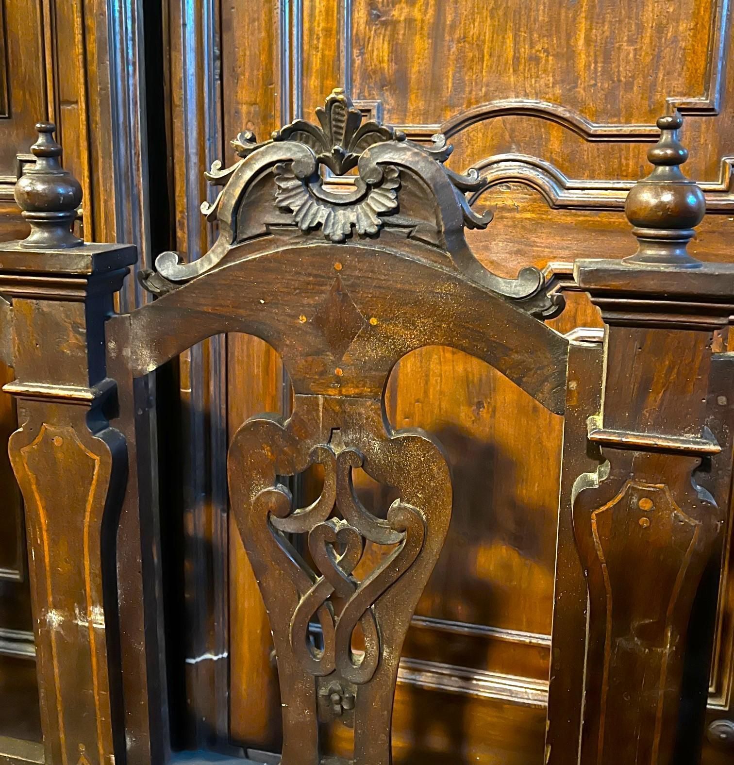 Important Walnut Bench, Finely Carved And Inlaid, Italy photo buy