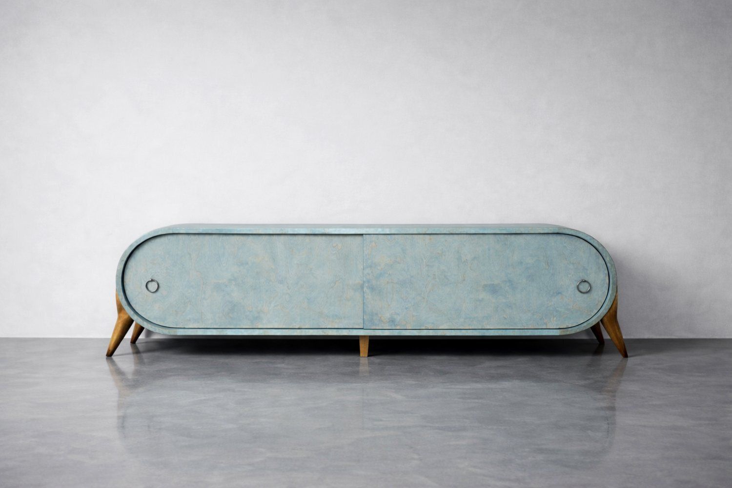 Mid Century Modern Italian Turquoise Streamline Sideboard In Birch, 1960s