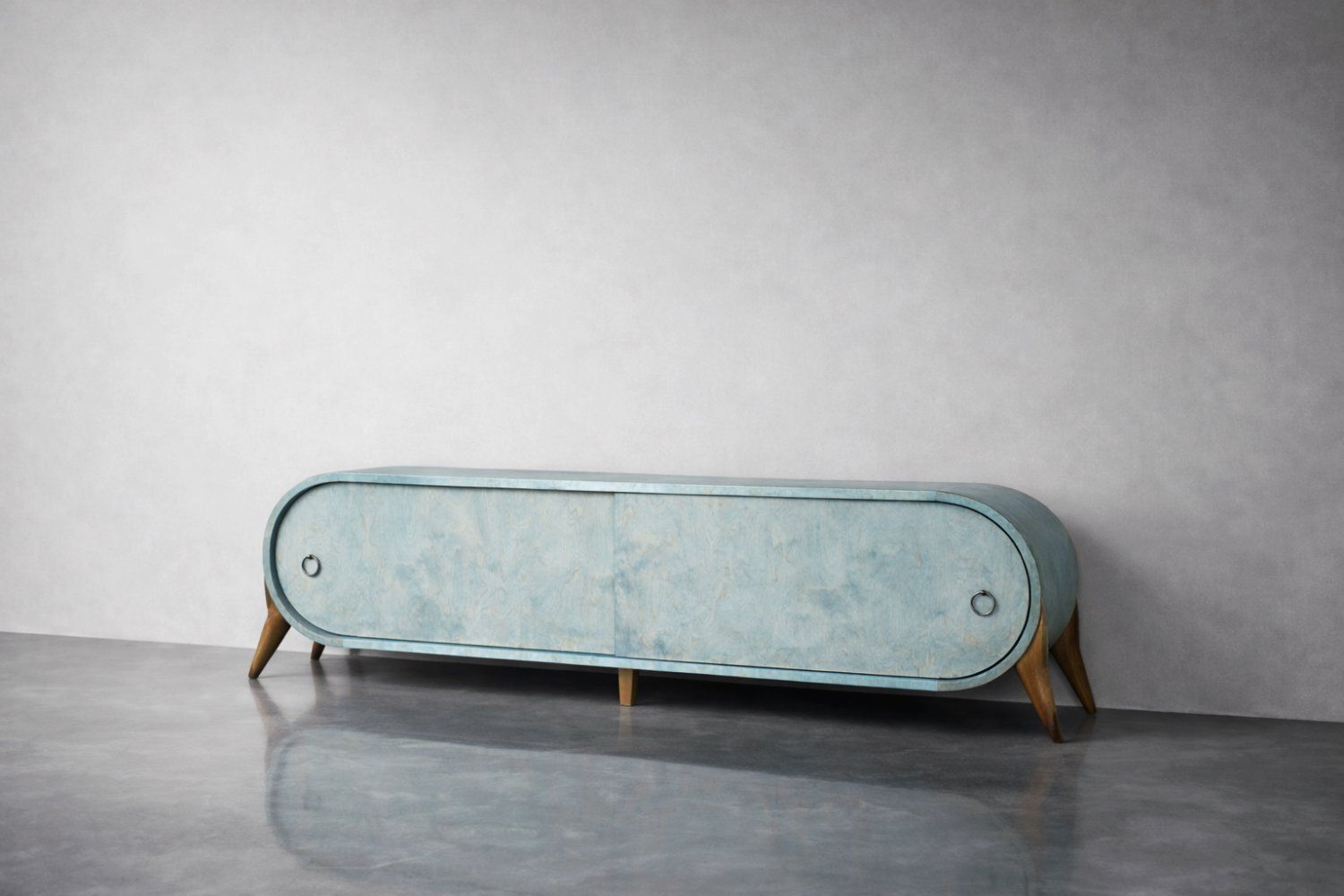 Mid Century Modern Italian Turquoise Streamline Sideboard In Birch, 1960s photo for sale