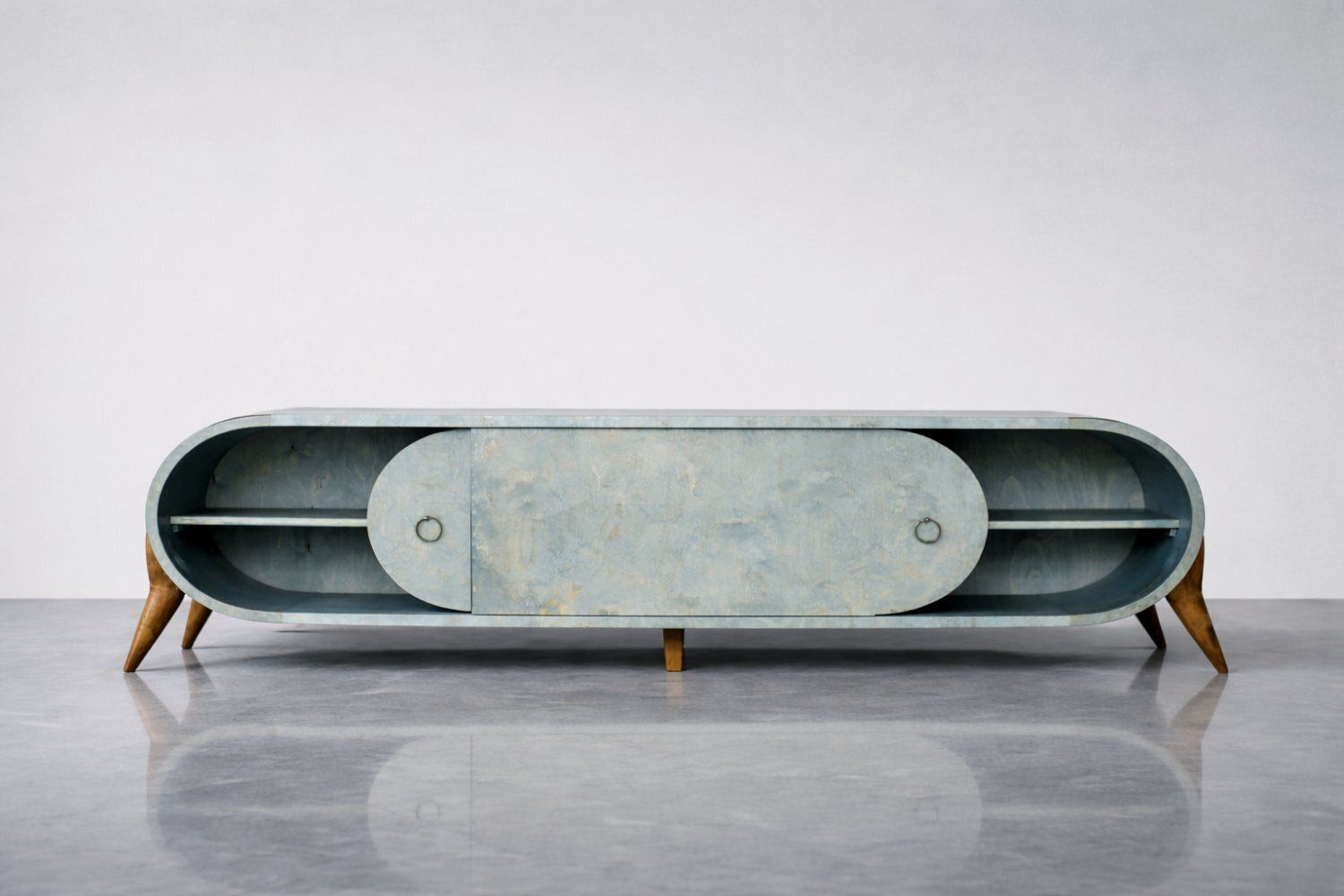 Mid Century Modern Italian Turquoise Streamline Sideboard In Birch, 1960s photo buy