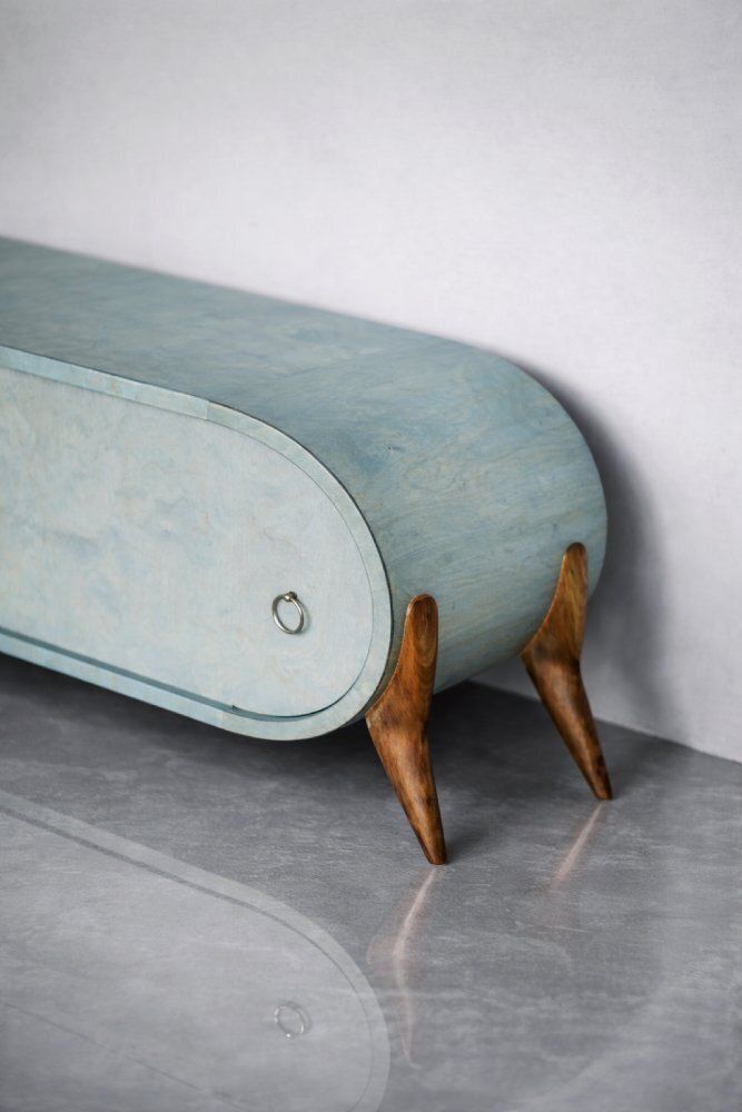 8945.0 Mid Century Modern Italian Turquoise Streamline Sideboard In Birch, 1960s photo