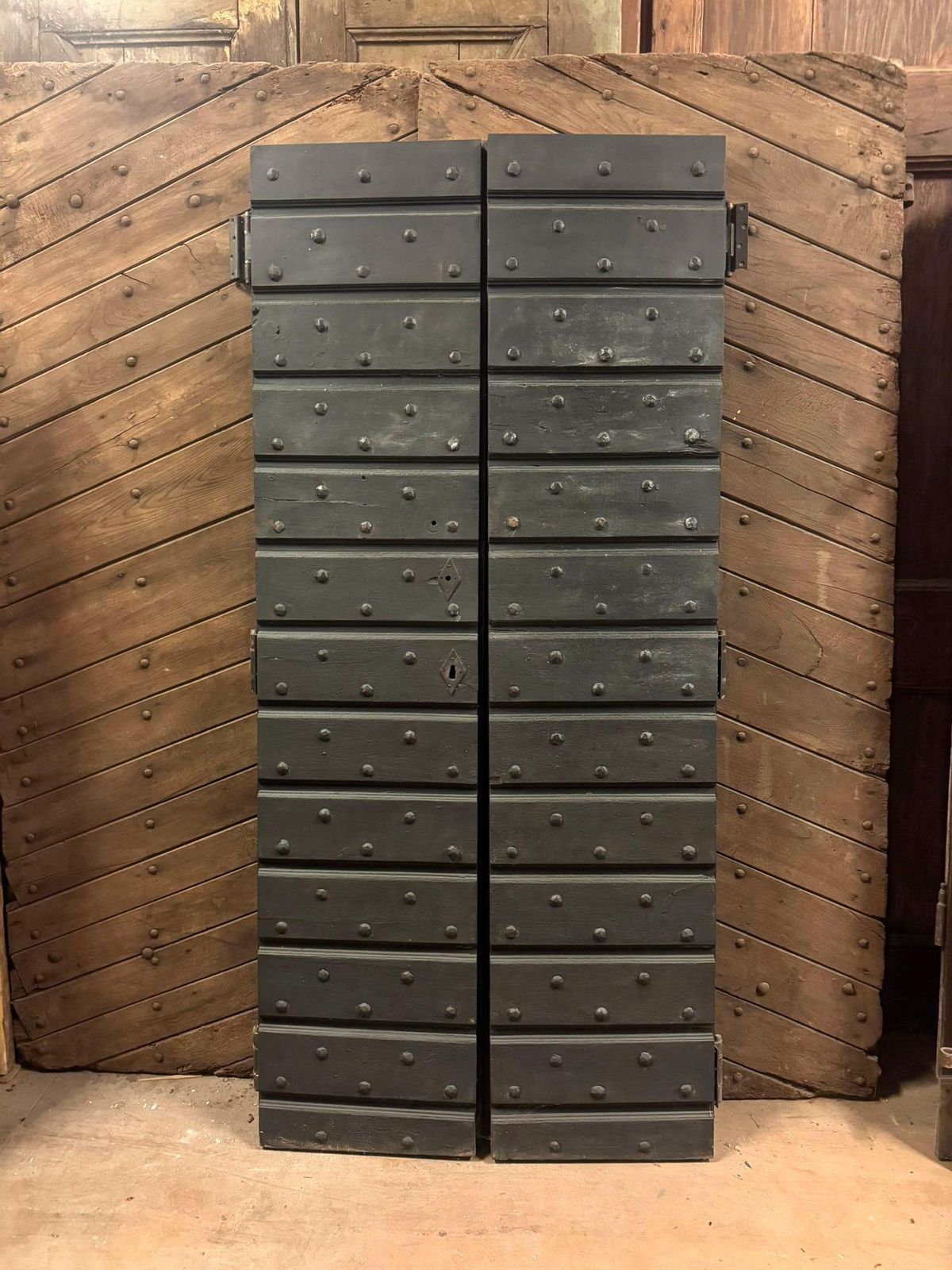 Handcrafted Black Lacquered Solid Wood Nailed Entry Door photo furniture