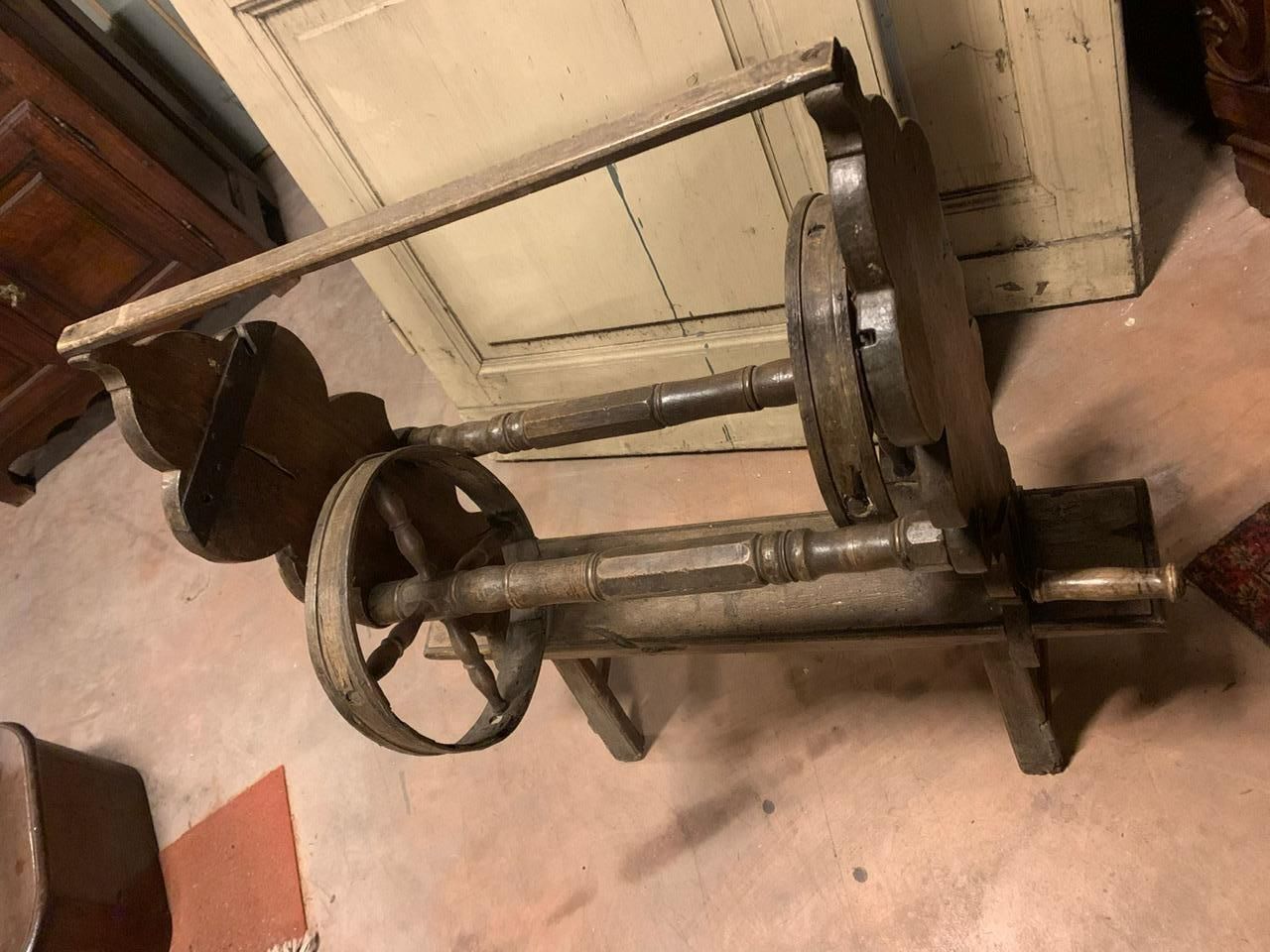 Antique Wooden Spinning Wheel With Crank, Work Tool, Italy photo buy
