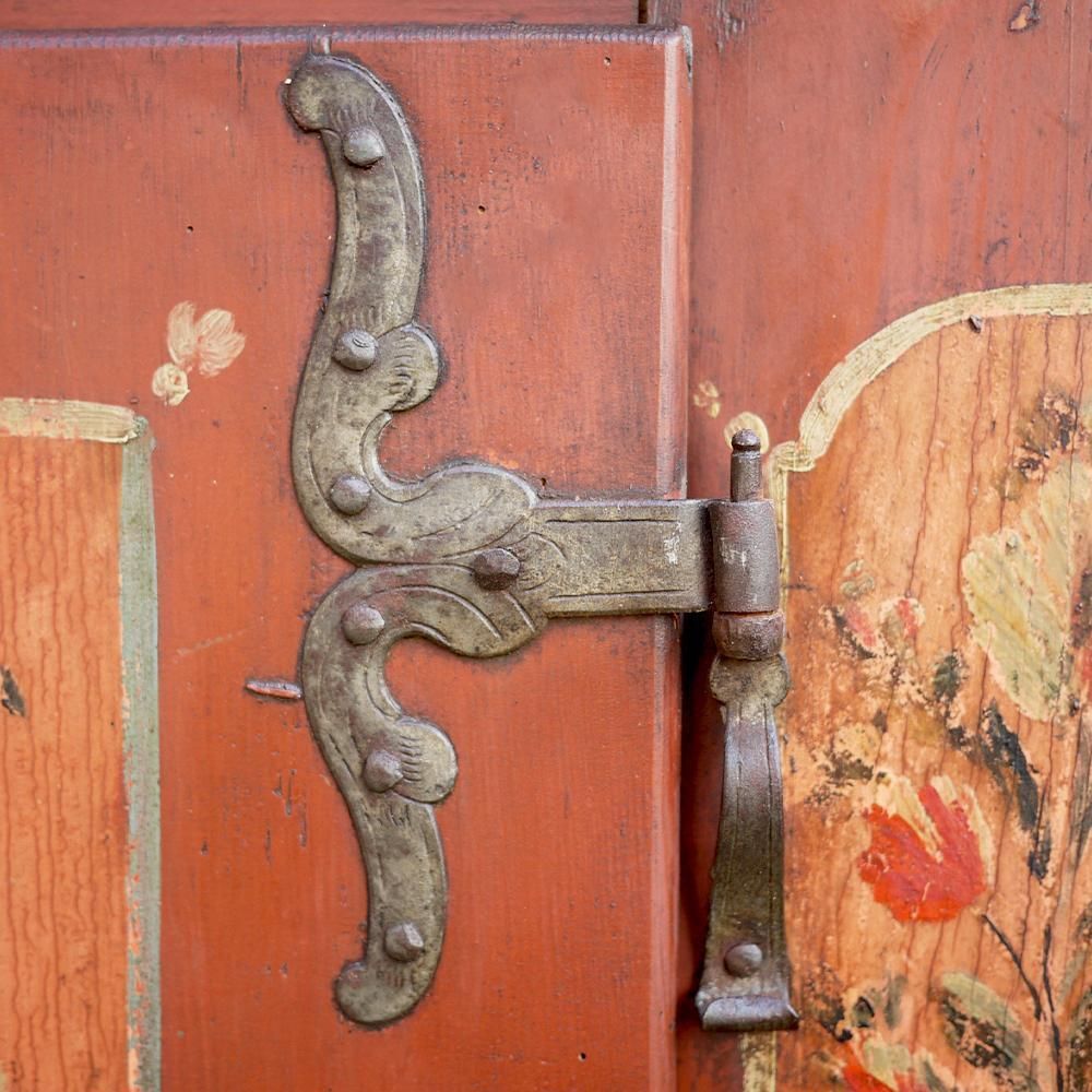 Red Floral Painted Cabinet, 1790, Central Europe photo vintage