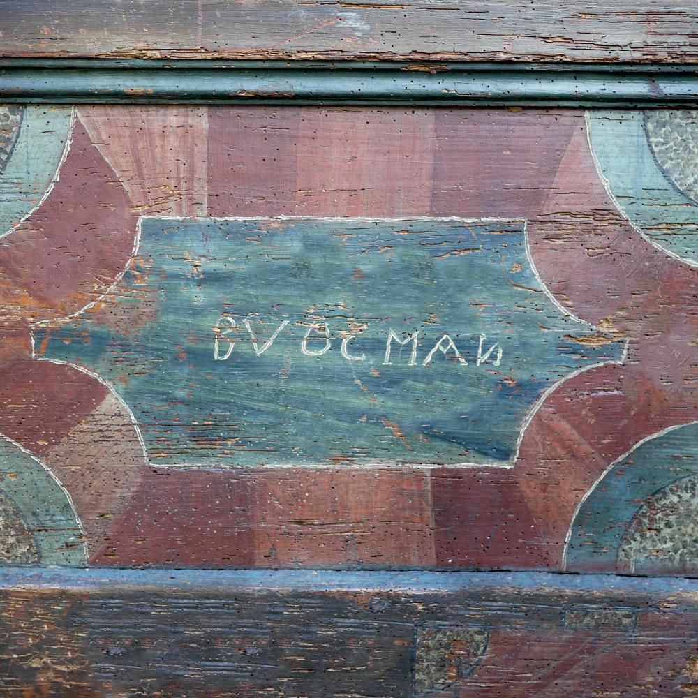 18th Century Blanket Chest Blue And Red Painted photo vinterior