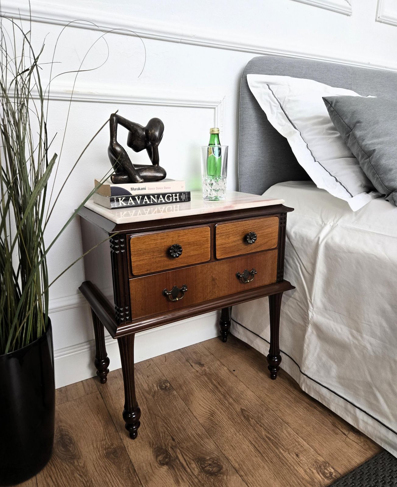 Pair Of Italian Midcentury Art Deco Wood Marble Top Night Stands Bedside Tables photo for sale