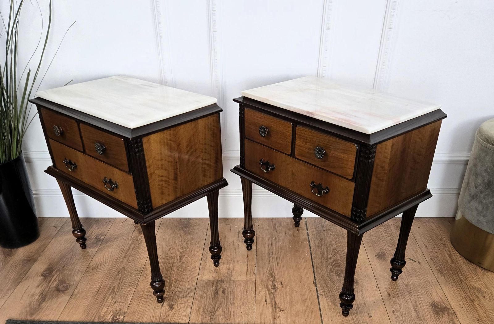 Pair Of Italian Midcentury Art Deco Wood Marble Top Night Stands Bedside Tables photo buy