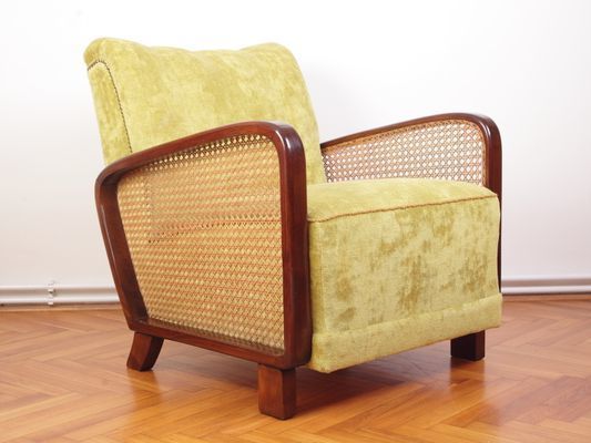 Cane Antique Art Deco Lounge Chair Or Club Armchair, 1930s photo furniture