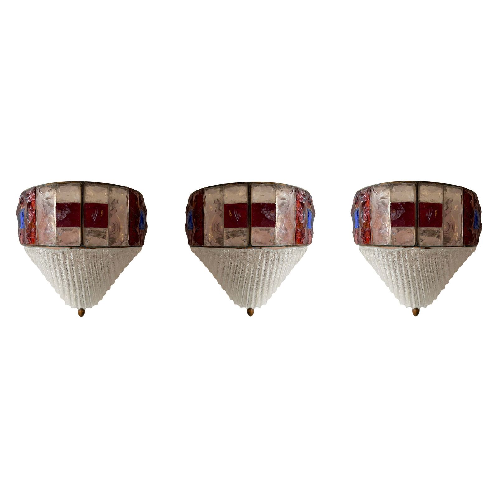 Hammered Glass Wrought Iron Murano Glass Sconce By Longobard, Italy, 1970s