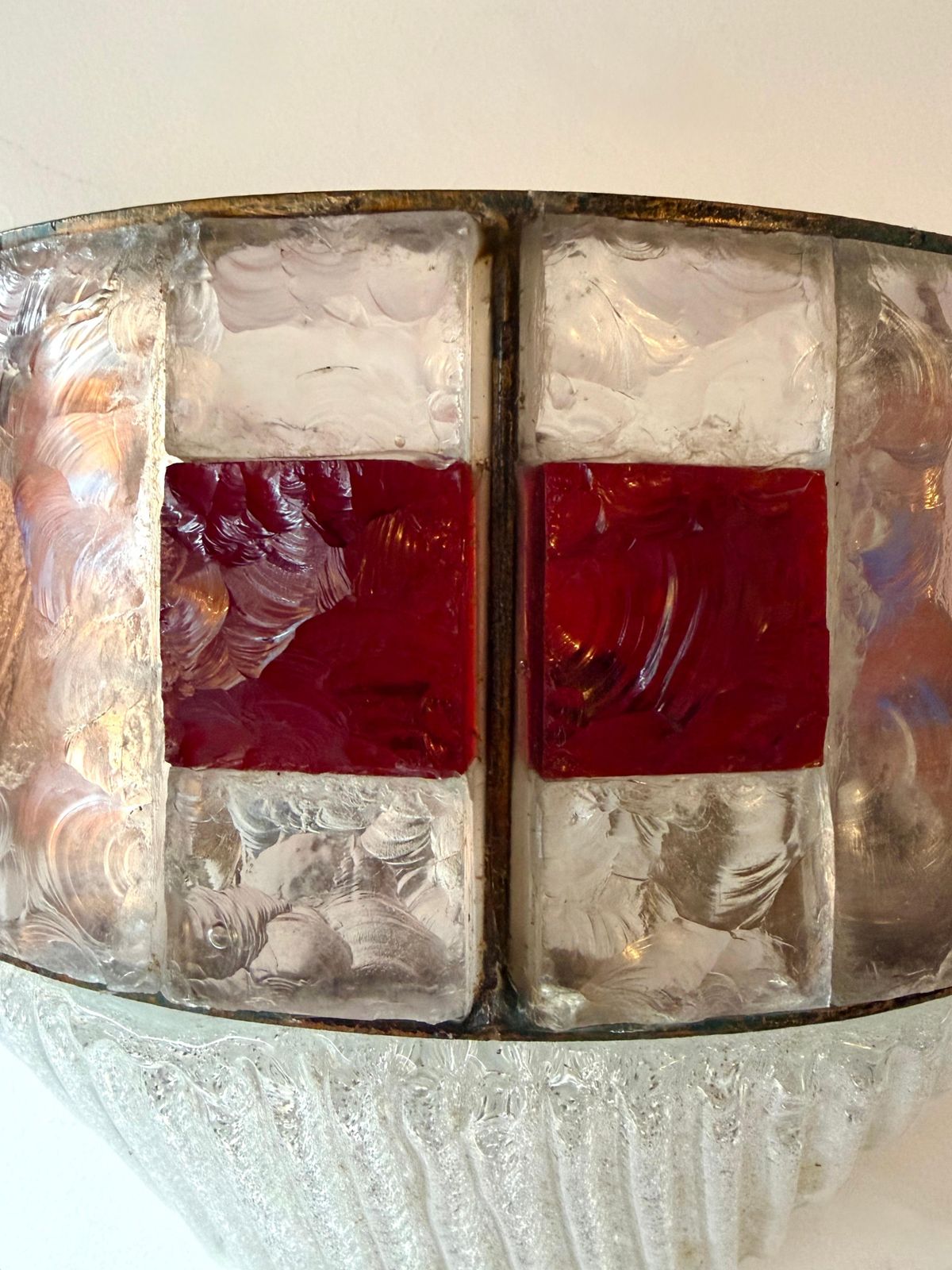 Hammered Glass Wrought Iron Murano Glass Sconce By Longobard, Italy, 1970s photo 1770.0