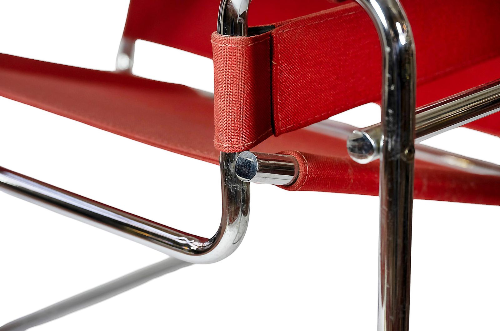 Marcel Breuer Red Canvas Wassily Lounge Chair By Knoll Studio photo vinterior