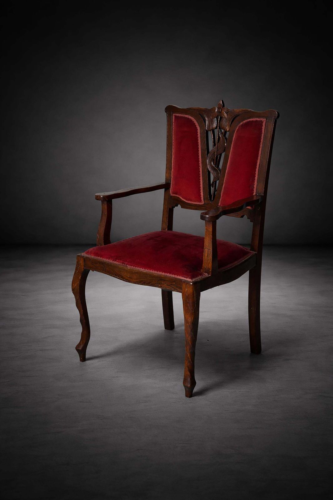 Pair Of Red Italian Art Nouveau Armchairs In The Style Of Georges De Feure photo for sale