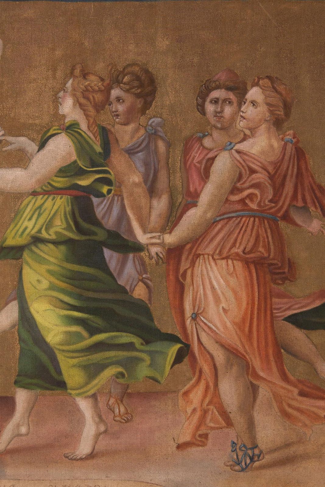 Painting Depicting "Apollo Dancing With The Nine Muses" photo vintage