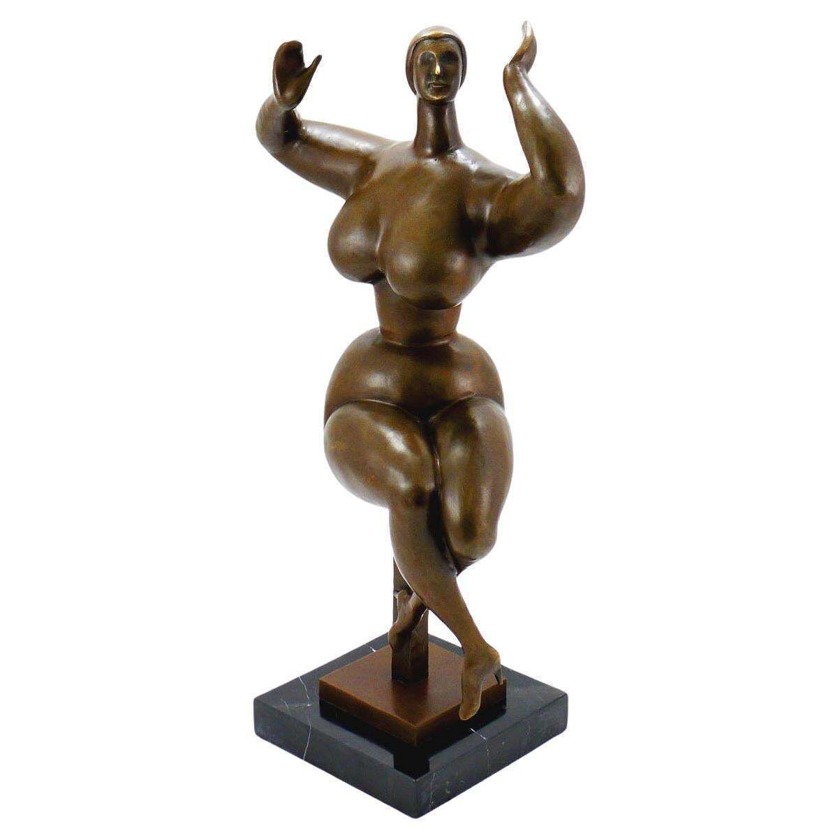 Bronze Seated Female Figure With Raised Arms Modern Style 20th Century