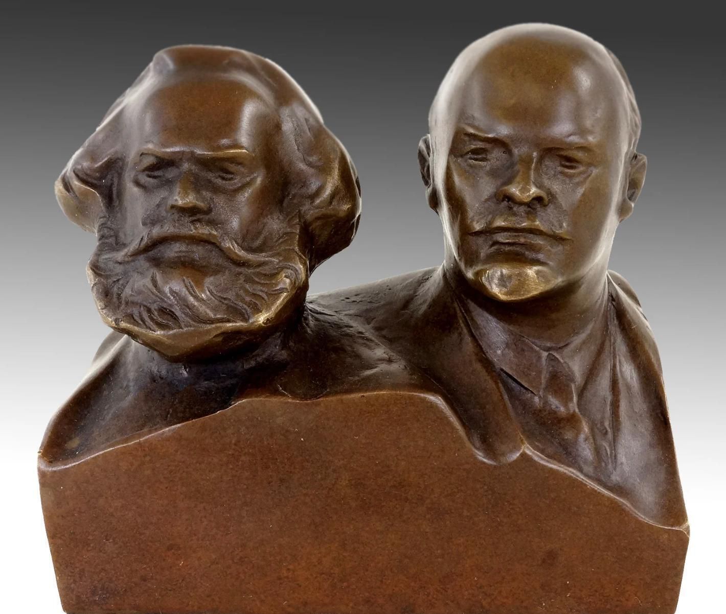 Bronze Bust Of Karl Marx And Vladimir Lenin, 20th Century photo furniture