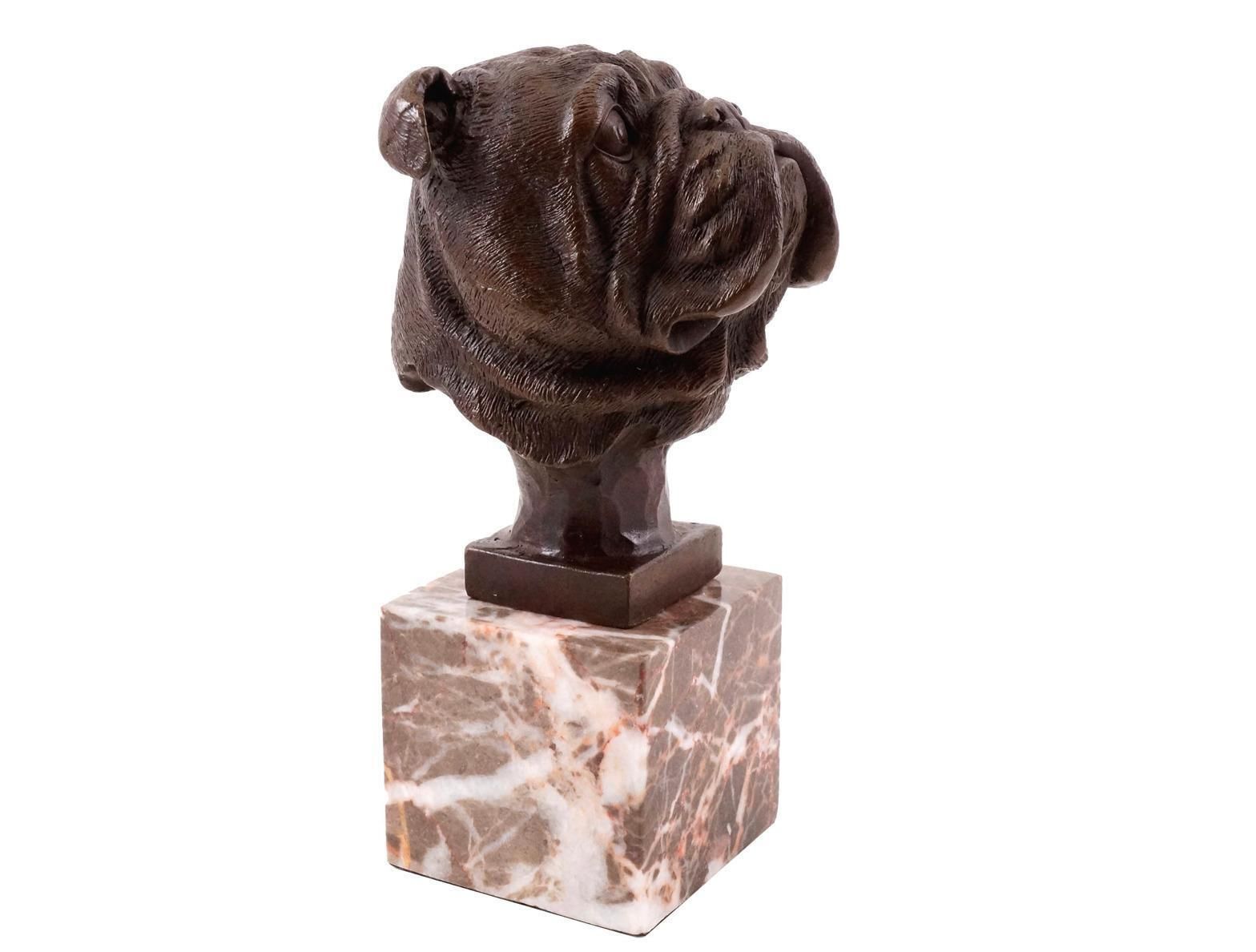 French Bulldog Head Sculpture Inspired In Bronze Patinated, 20th Century photo vinterior