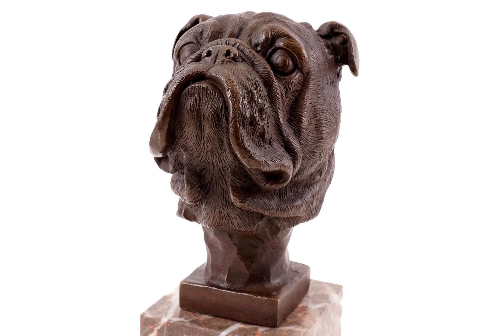 French Bulldog Head Sculpture Inspired In Bronze Patinated, 20th Century photo vintage