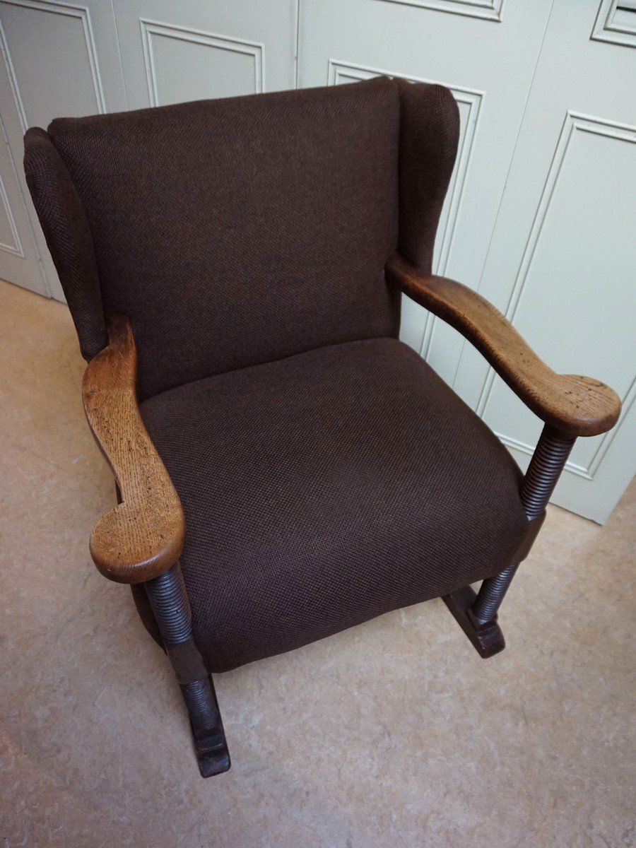 Mid Century Brutalist Wing Armchair In The Manner Of Charles Dudouyt, 1950s photo for sale
