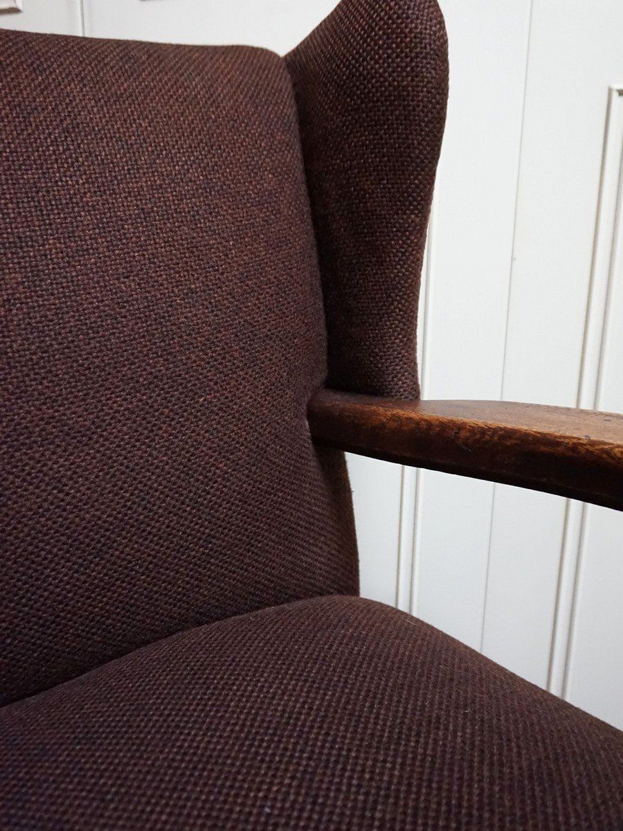 photo for sale Mid Century Brutalist Wing Armchair In The Manner Of Charles Dudouyt, 1950s