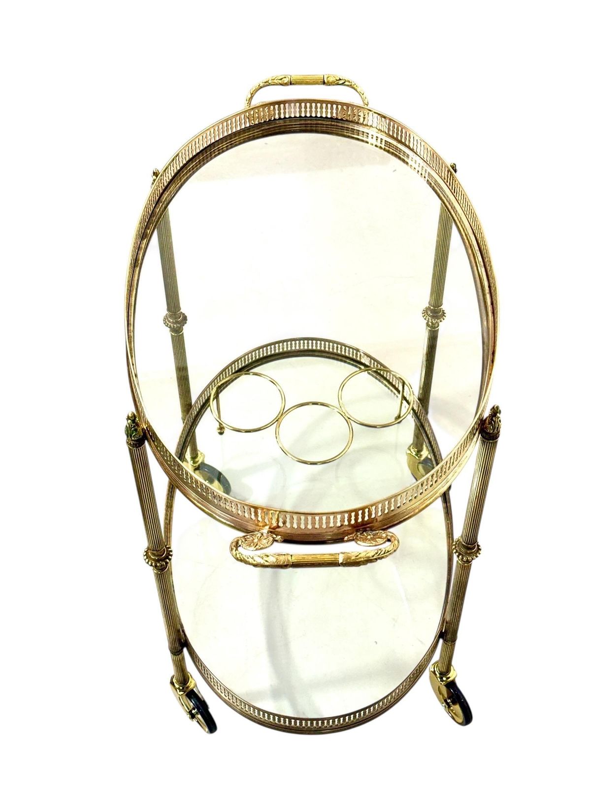 Small French Oval Gilt Brass Bar Cart, Circa 1950 photo Furniture