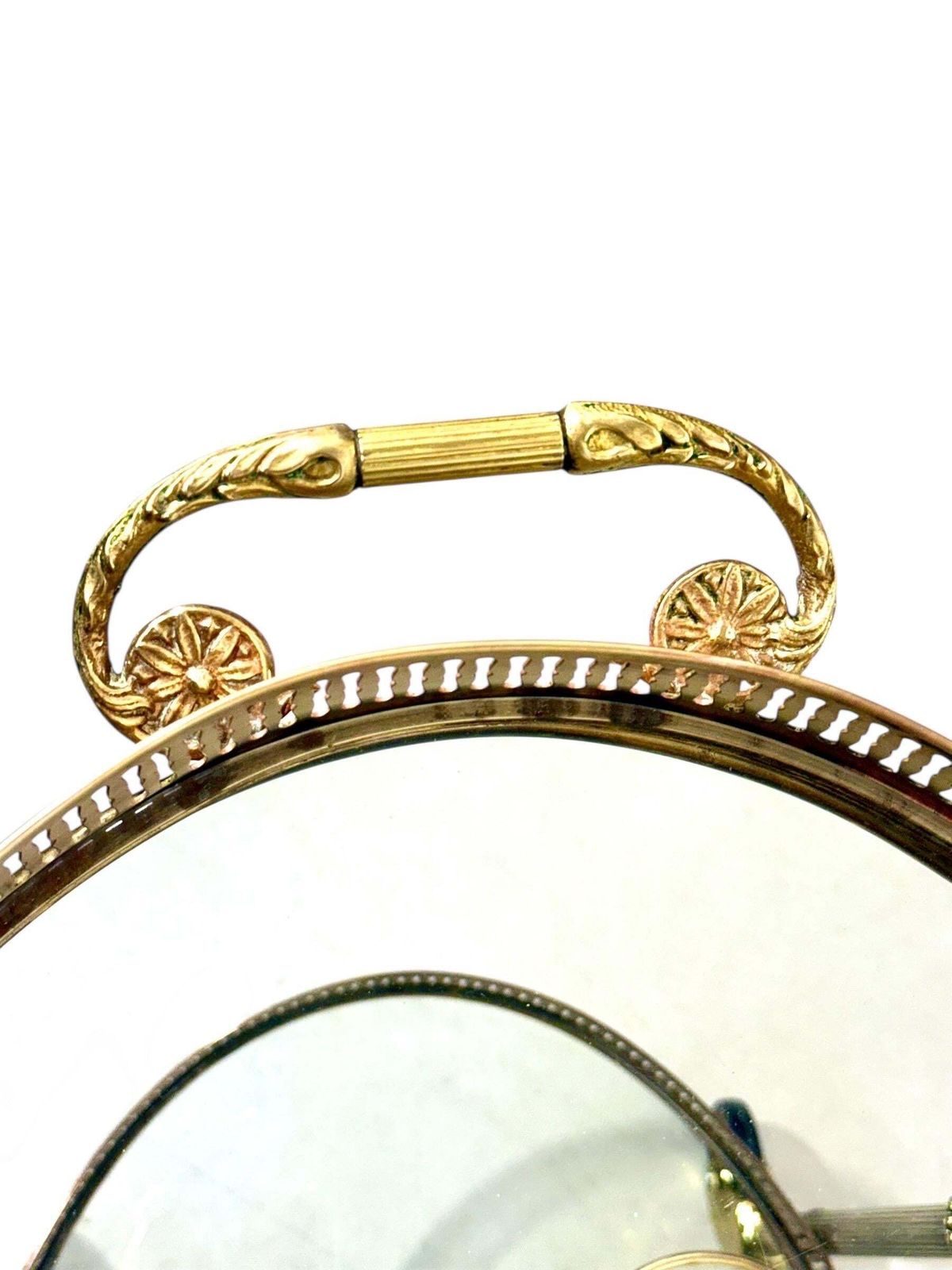 photo vintage Small French Oval Gilt Brass Bar Cart, Circa 1950