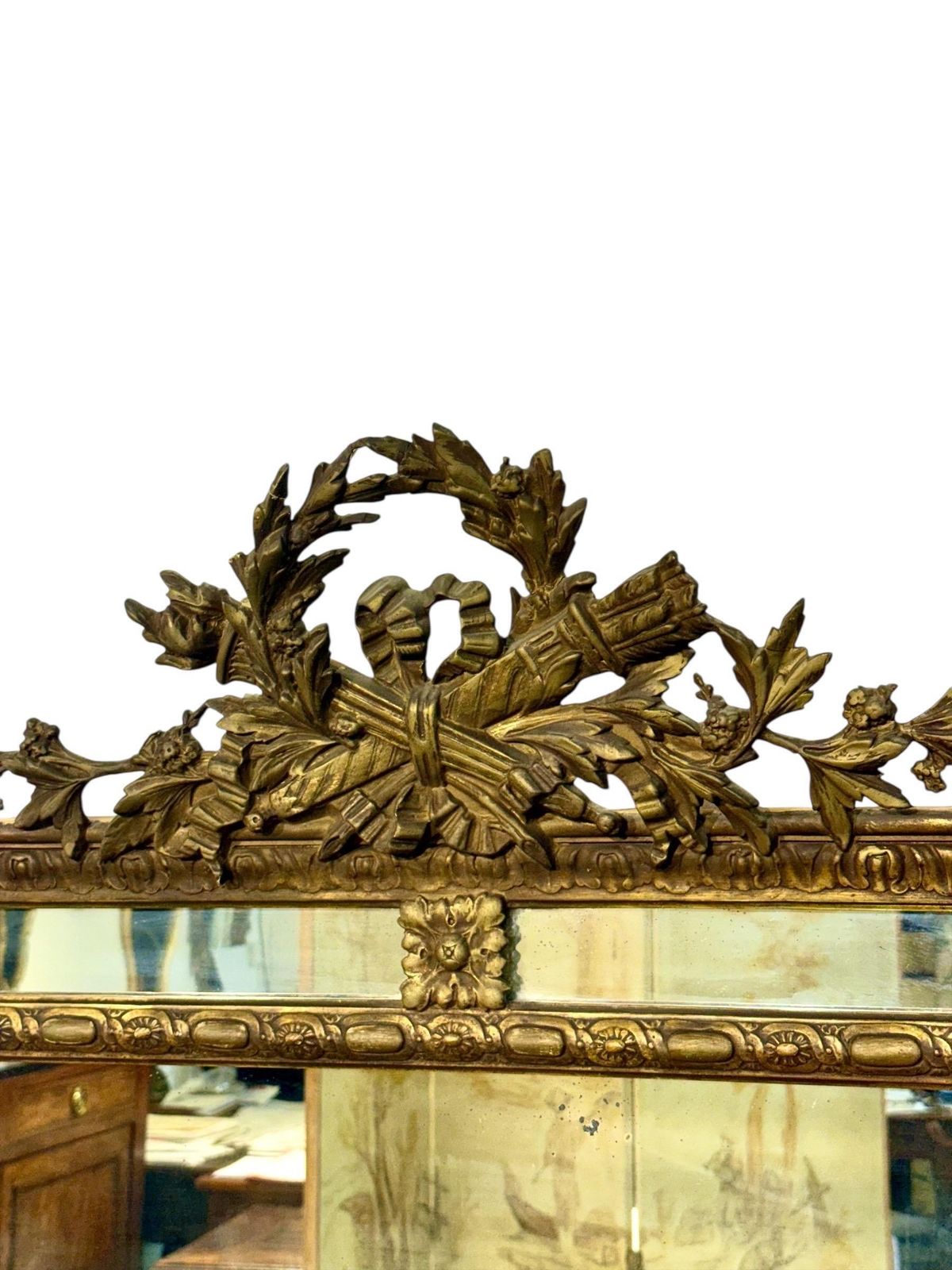 Large Napoléon III Giltwood Mirror With Laurel Crest, And Aged Glass photo furniture