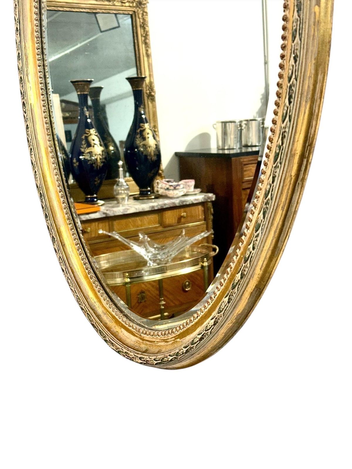 Large Oval Louis XVI Style Giltwood Mirror, Napoléon III, 19th Century photo for sale