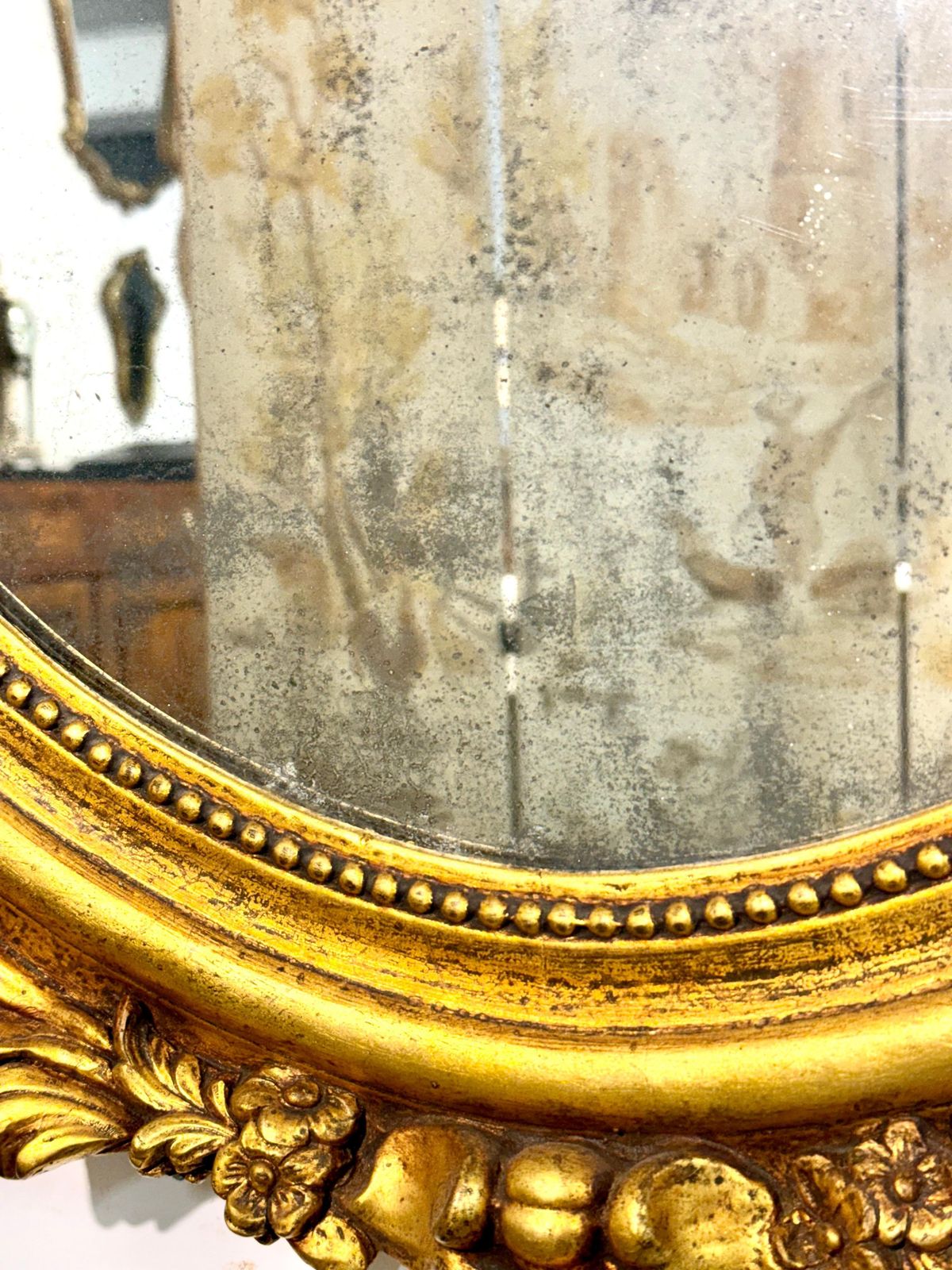 Large Oval Louis XVI Style Giltwood Mirror, 19th Century photo vintage