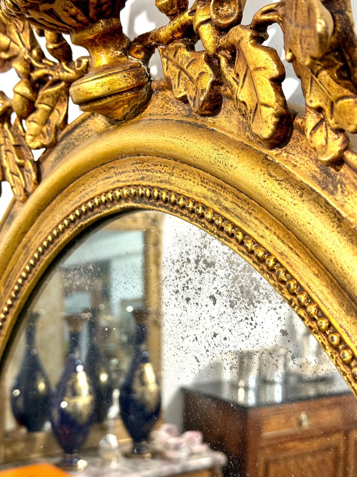 photo furniture Large Oval Louis XVI Style Giltwood Mirror, 19th Century