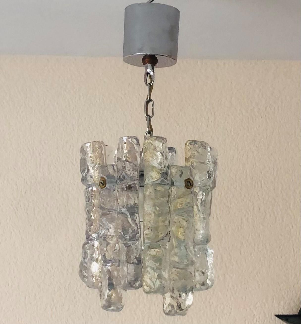 Austrian Midcentury Ice Glass Chandelier By Kalmar, Model "Sierra", 1970s photo furniture