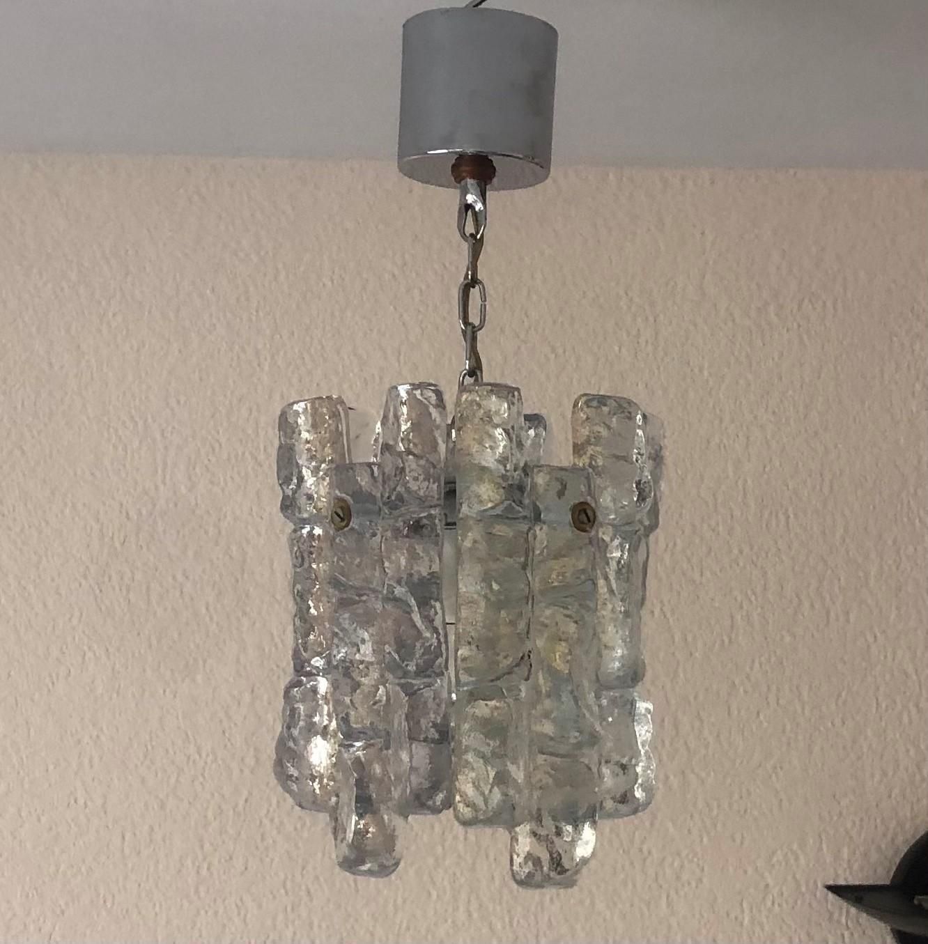Austrian Midcentury Ice Glass Chandelier By Kalmar, Model "Sierra", 1970s photo buy