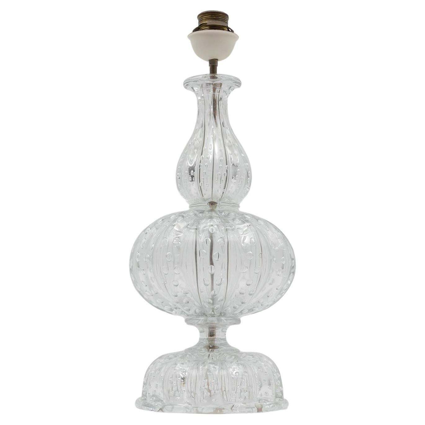 Murano Glass Table Lamp With Air Bubbles, Clear Glass, 1960s Italy