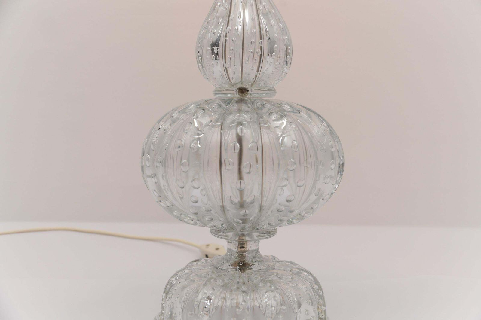 photo for sale Murano Glass Table Lamp With Air Bubbles, Clear Glass, 1960s Italy