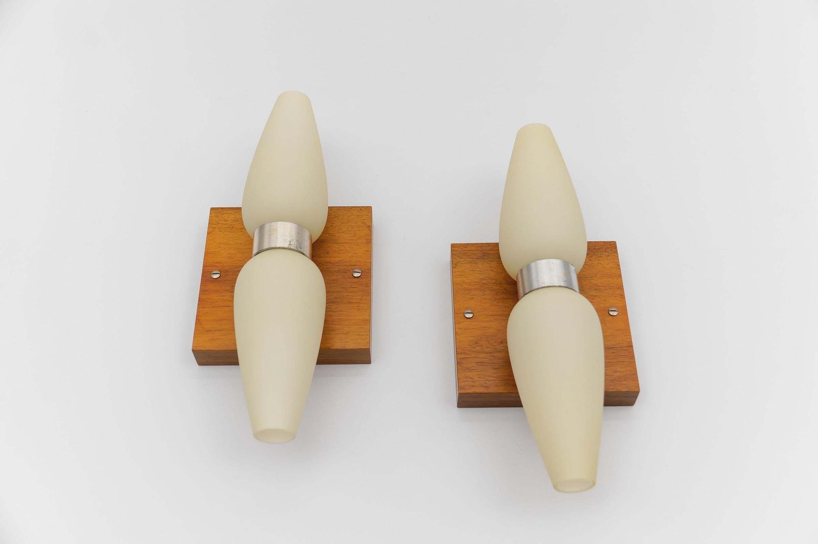 Pair Of Wood And Opaline Glass Wall Lamps By Temde, Switzerland, 1960s photo buy