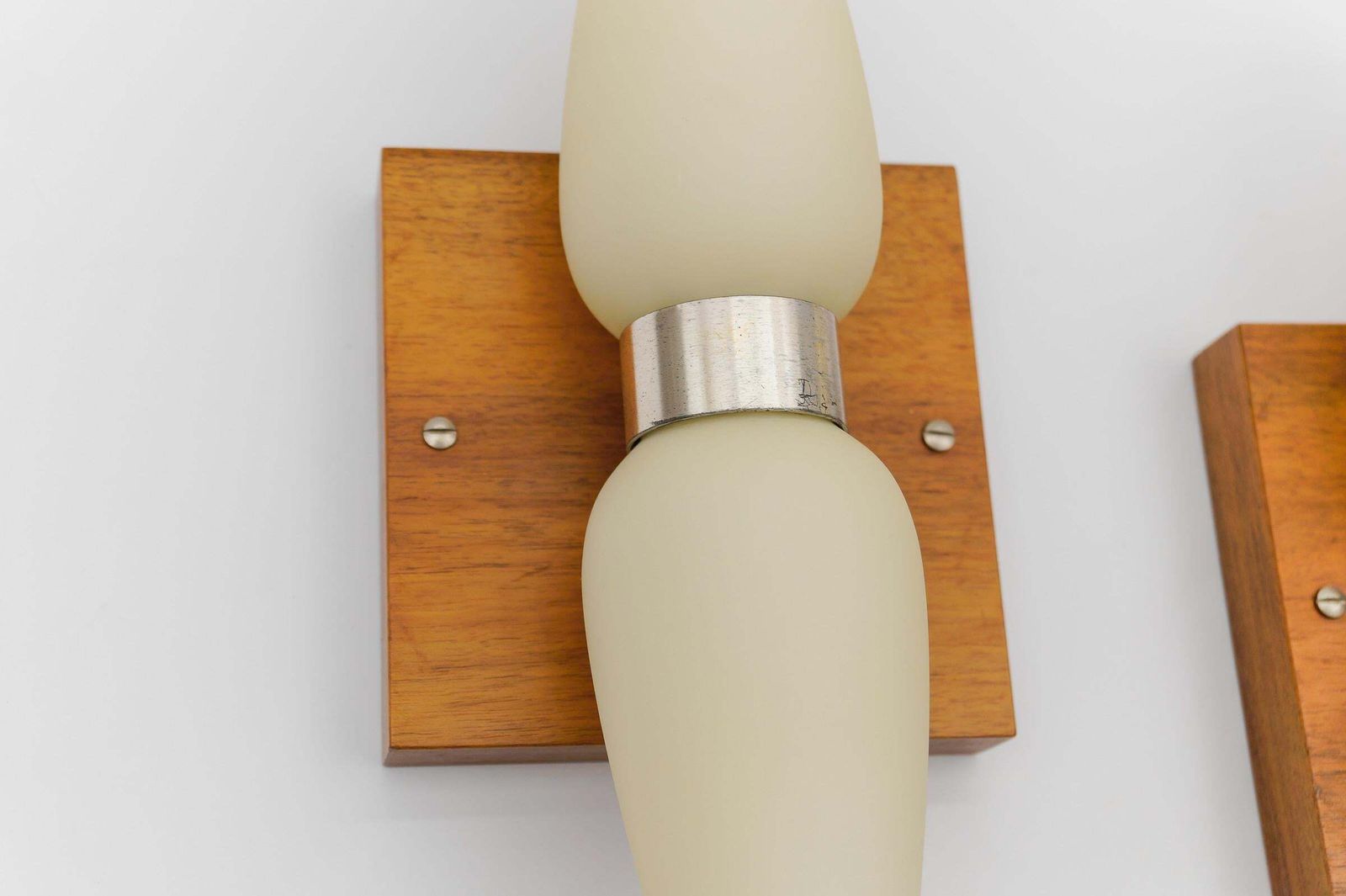 photo vinterior Pair Of Wood And Opaline Glass Wall Lamps By Temde, Switzerland, 1960s