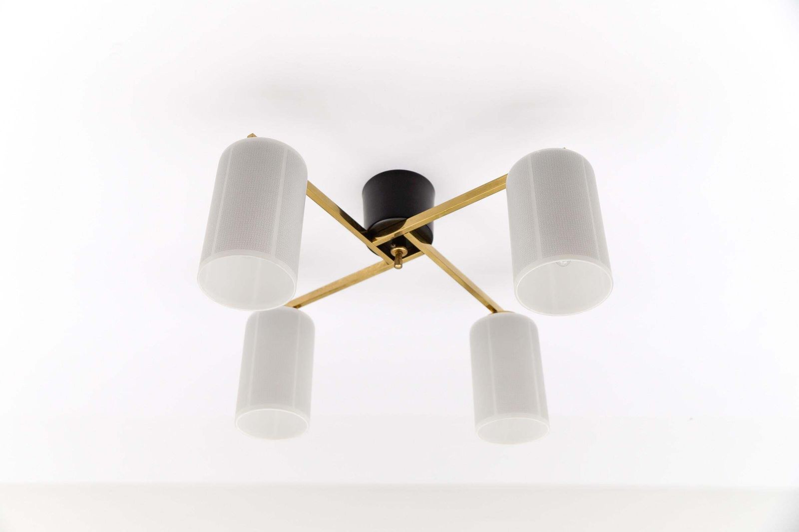 Mid Century Modern 4 Armed Brass And Glass Lamp, 1950s Italy photo 840.0