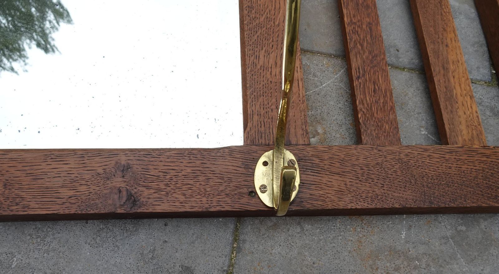 photo for sale Art Deco Wall Coat Rack In Belgian Oak And Brass, 1920s