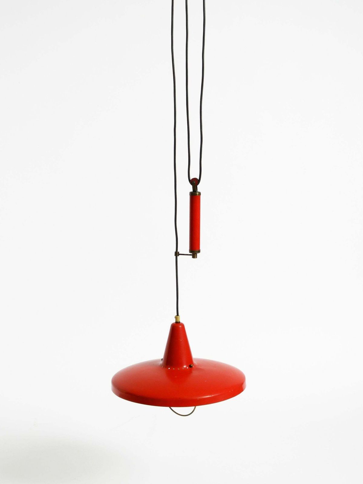 Mid Century Modern Red Aluminum Pendant Lamp, Height Adjustable, Italy, 1950 photo Lighting