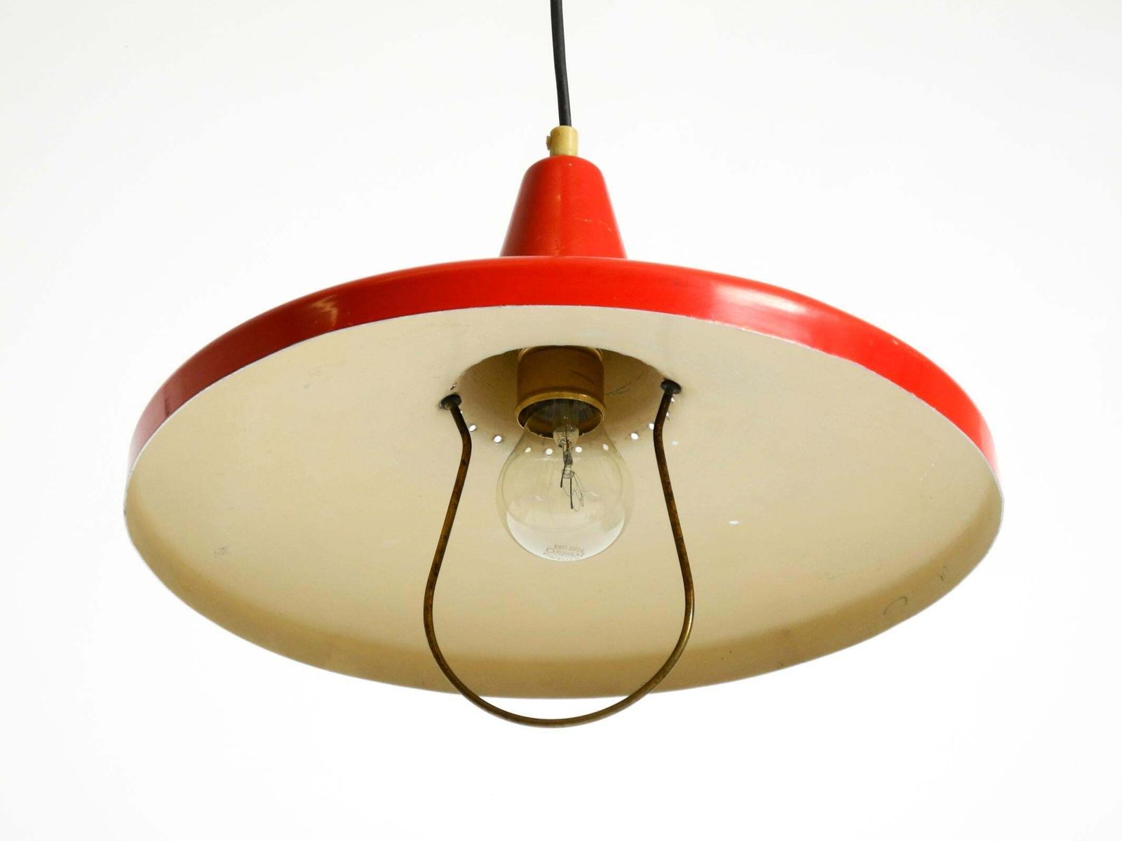 Mid Century Modern Red Aluminum Pendant Lamp, Height Adjustable, Italy, 1950 photo buy