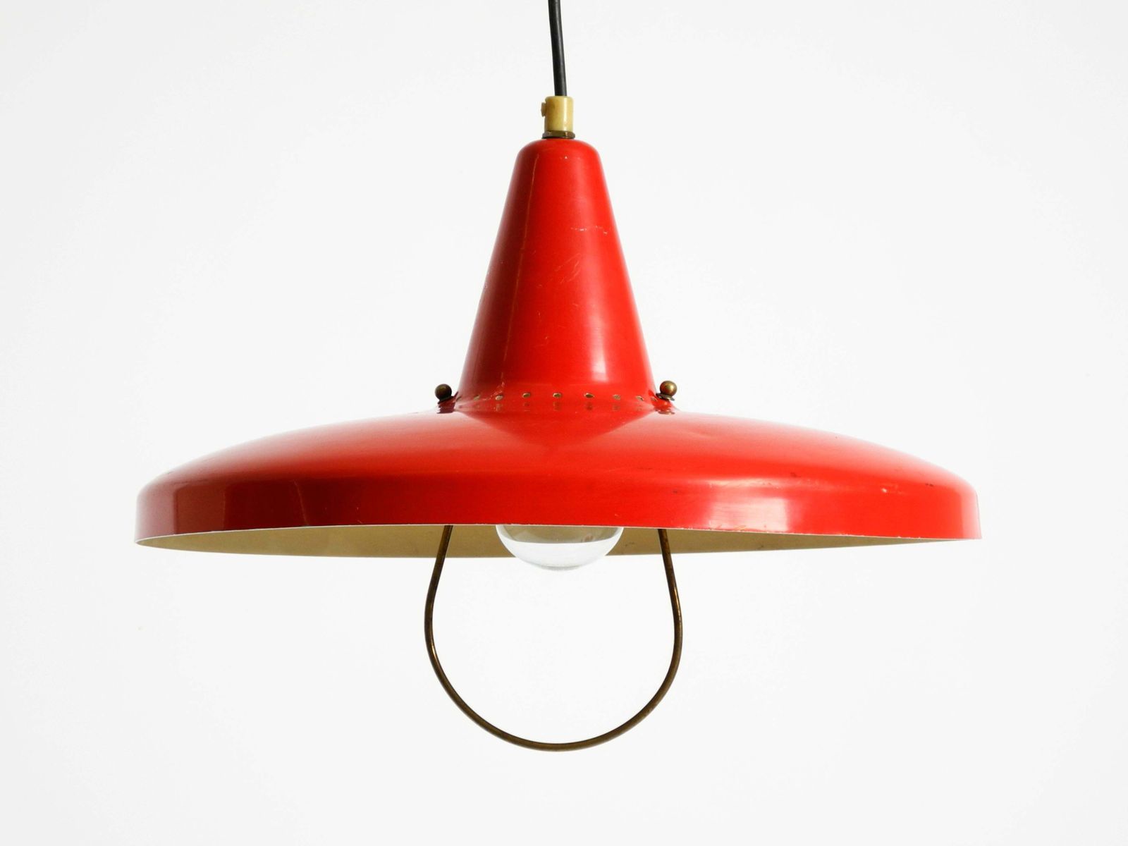 Mid Century Modern Red Aluminum Pendant Lamp, Height Adjustable, Italy, 1950 photo vintage